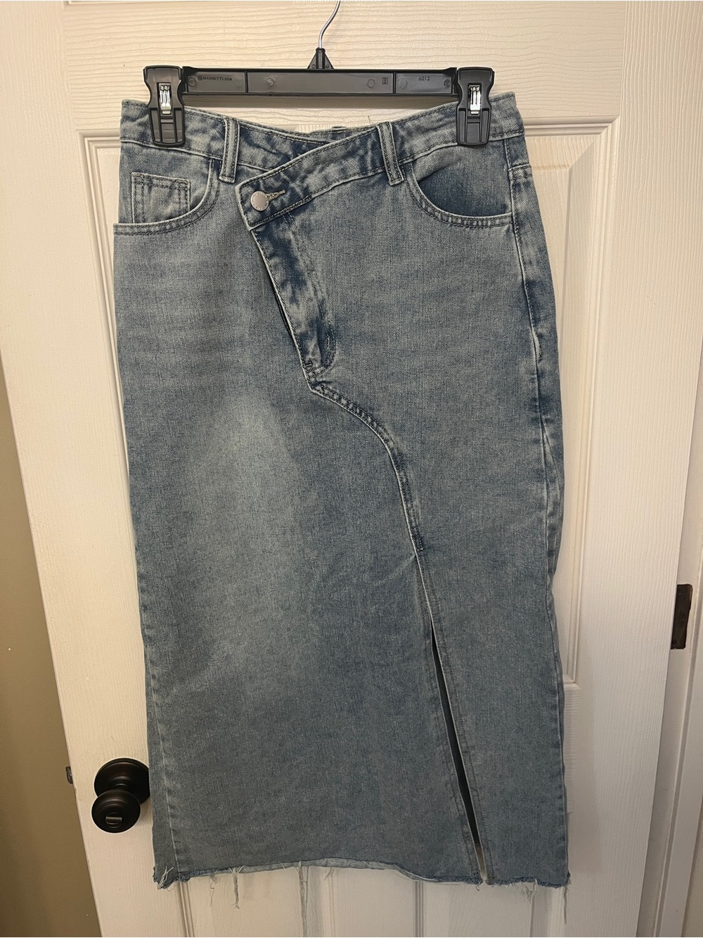 SHEIN Light Blue Maxi Asymmetrical Denim Skirt with Button Waist. Size 26